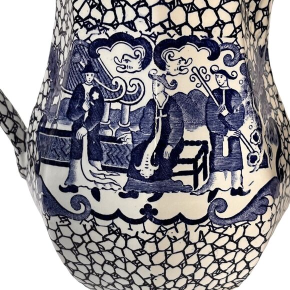 Vtg English William Adams Double Sided Blue & White Pottery Pitcher Oriental - Picture 6 of 12